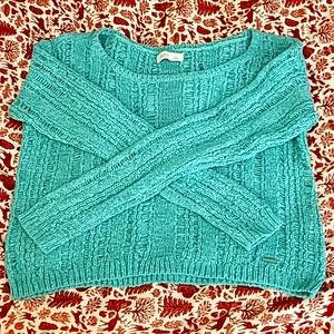 Gilly Hicks Mint Green Open-Weave Ribbon Pullover Cropped Sweater Womens L/Large